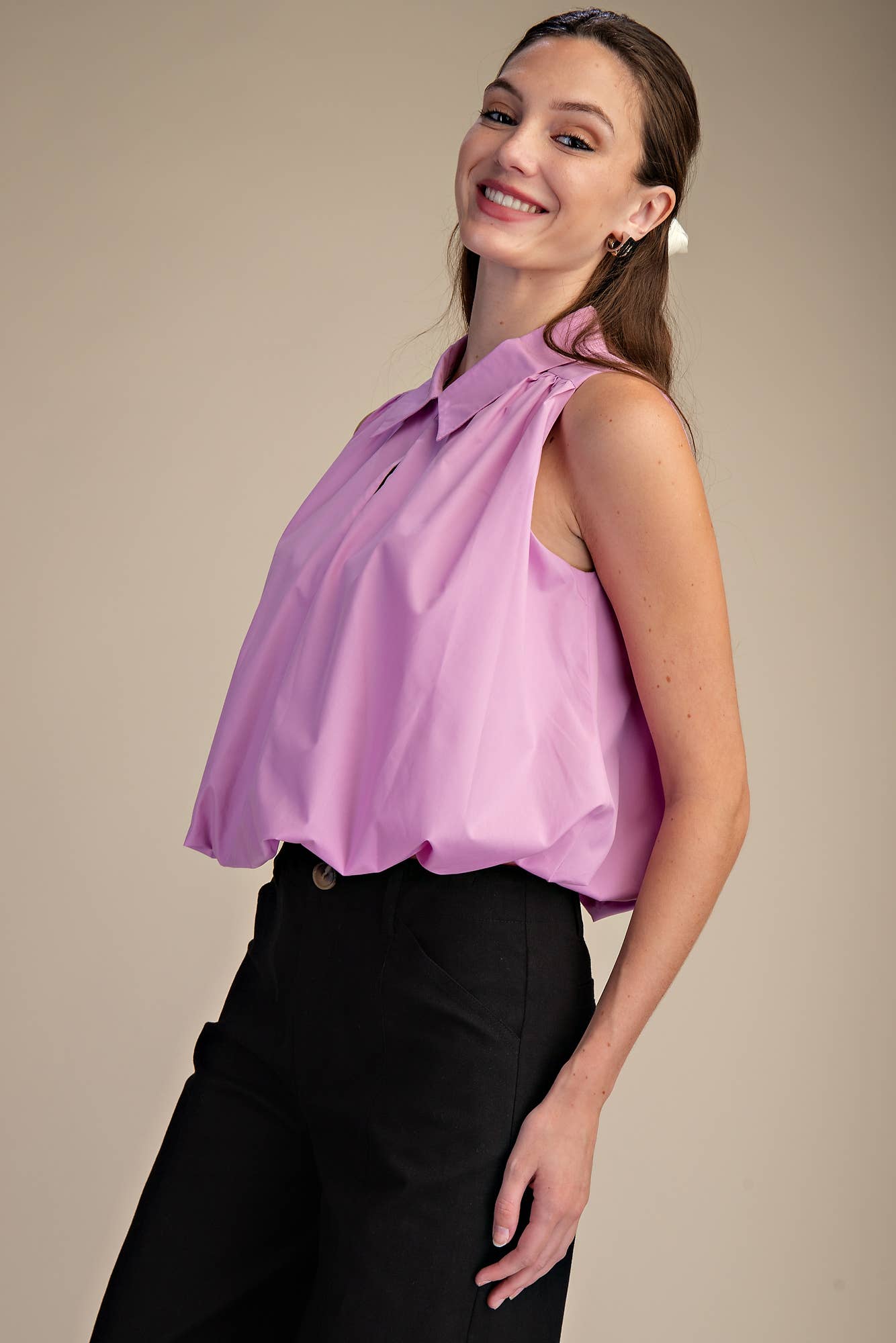 Bubble Hem Sleeveless Shirt Top
