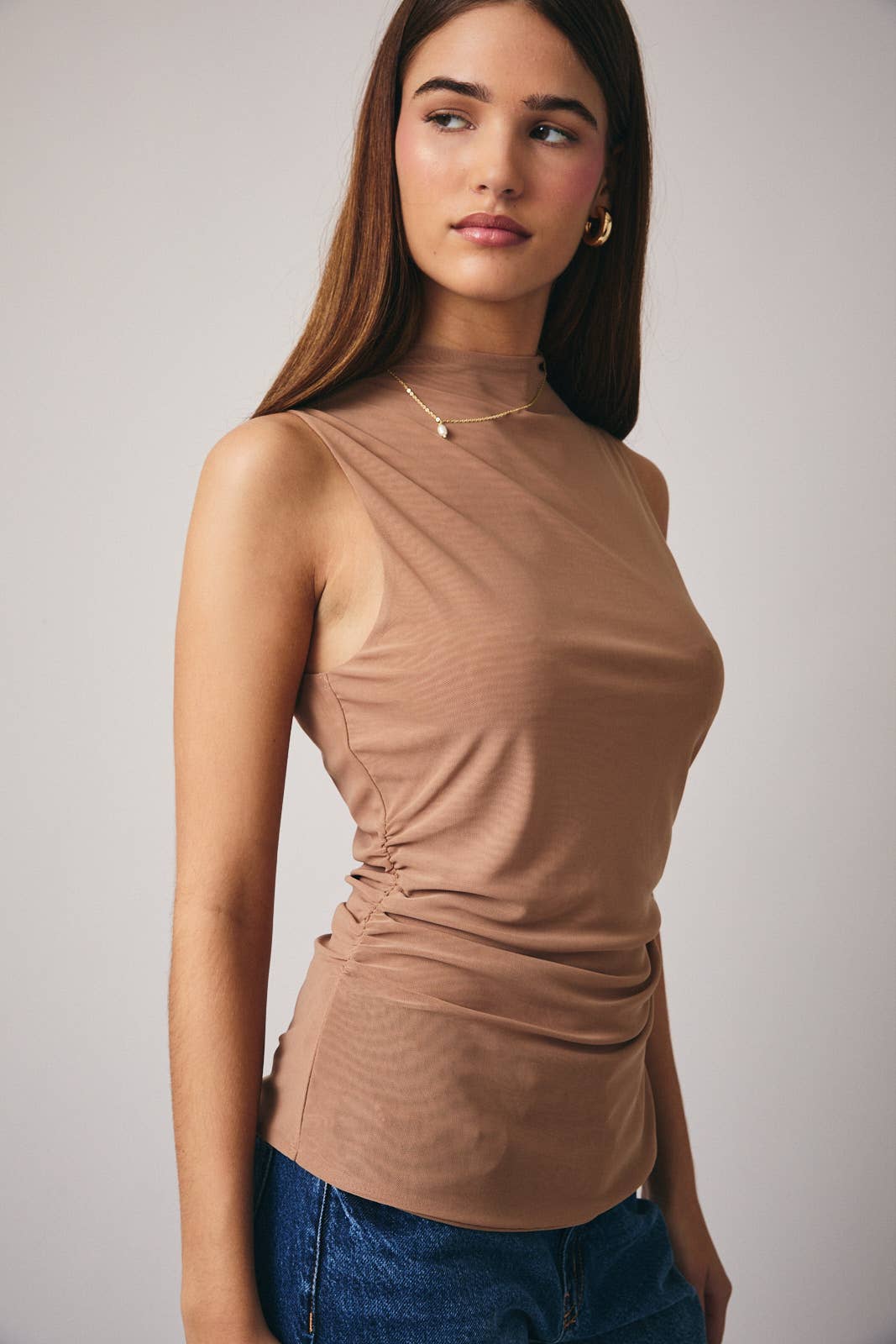 MOCK NECK SLEEVLESS MESH TOP *More Colors*