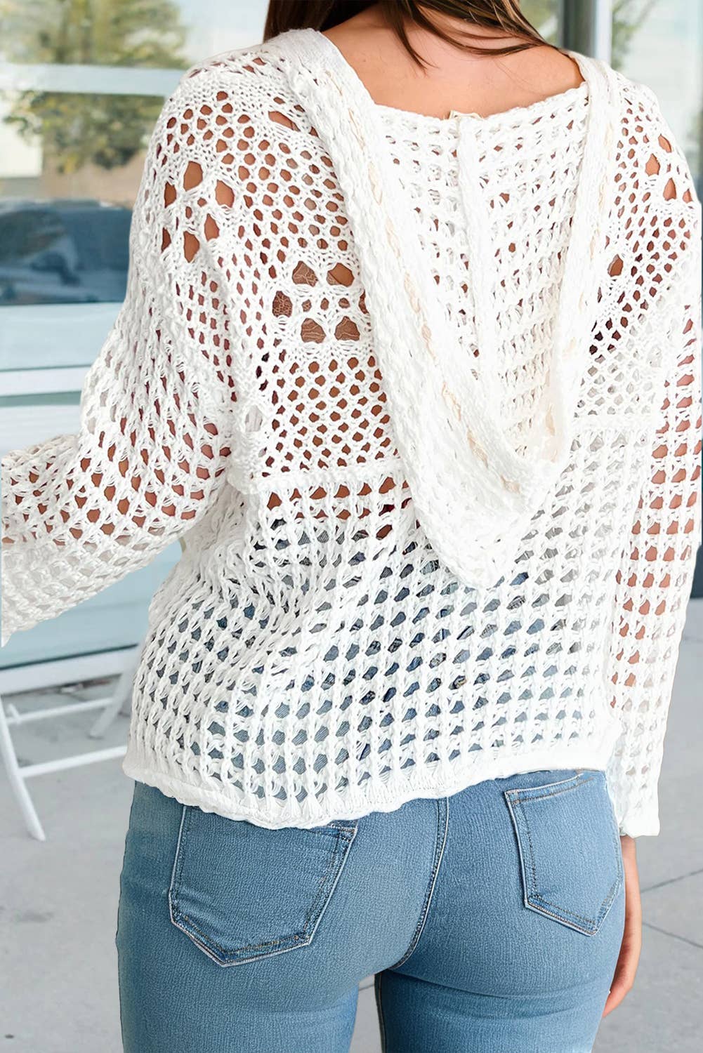 Hollow Out Crochet Knit American Flag Sweater Hoodie