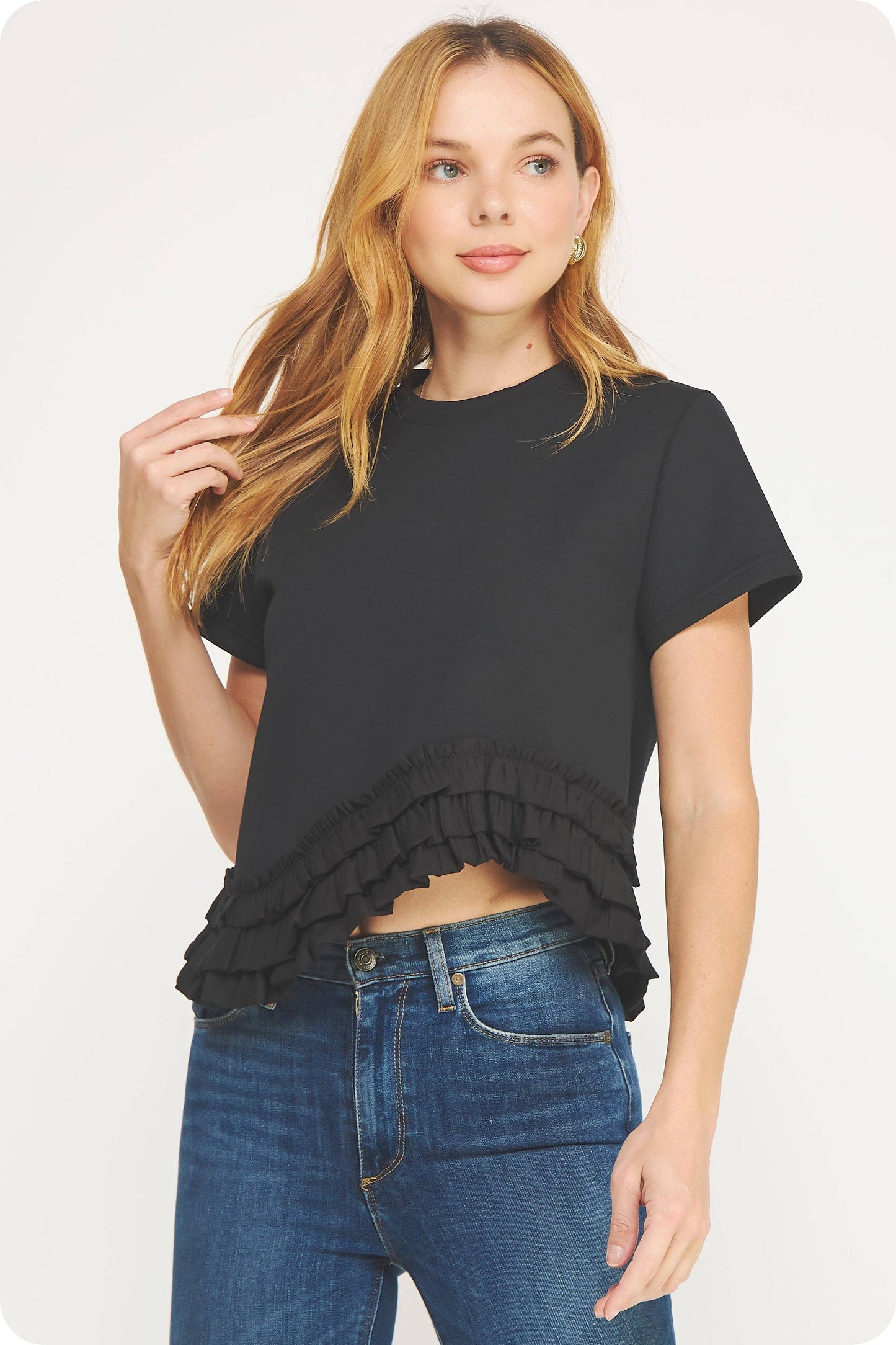 Ruffle Frill Asym Tee Top