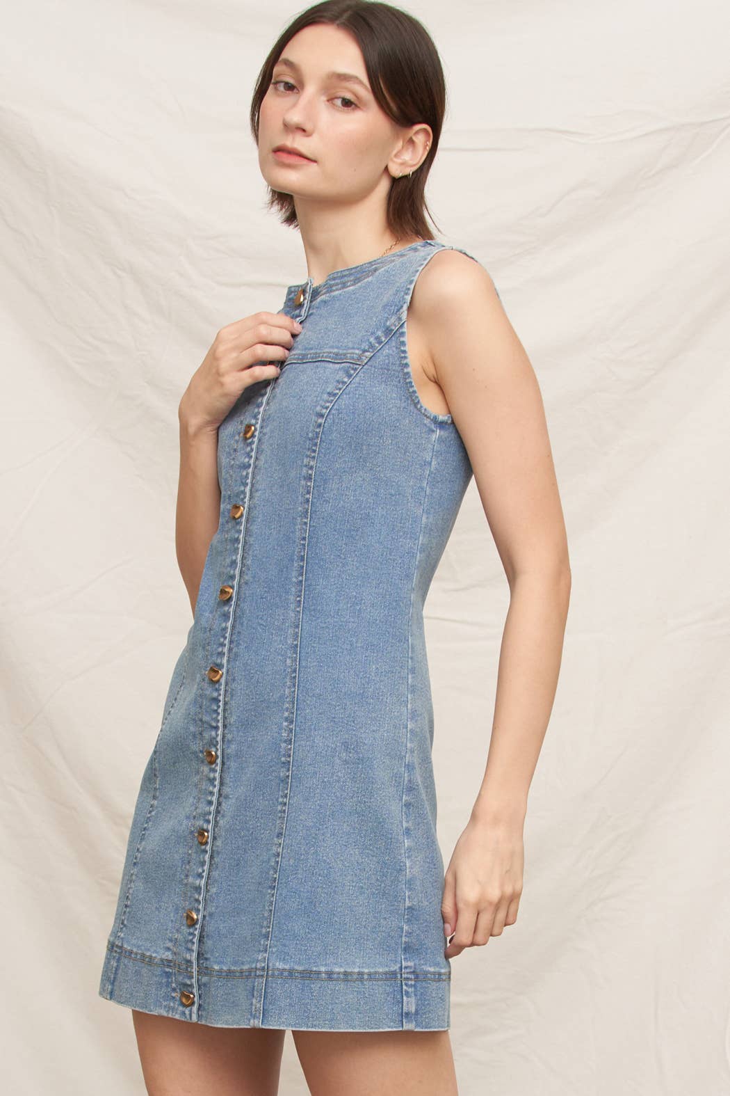 Sleeveless Button Down Denim Mini Dress