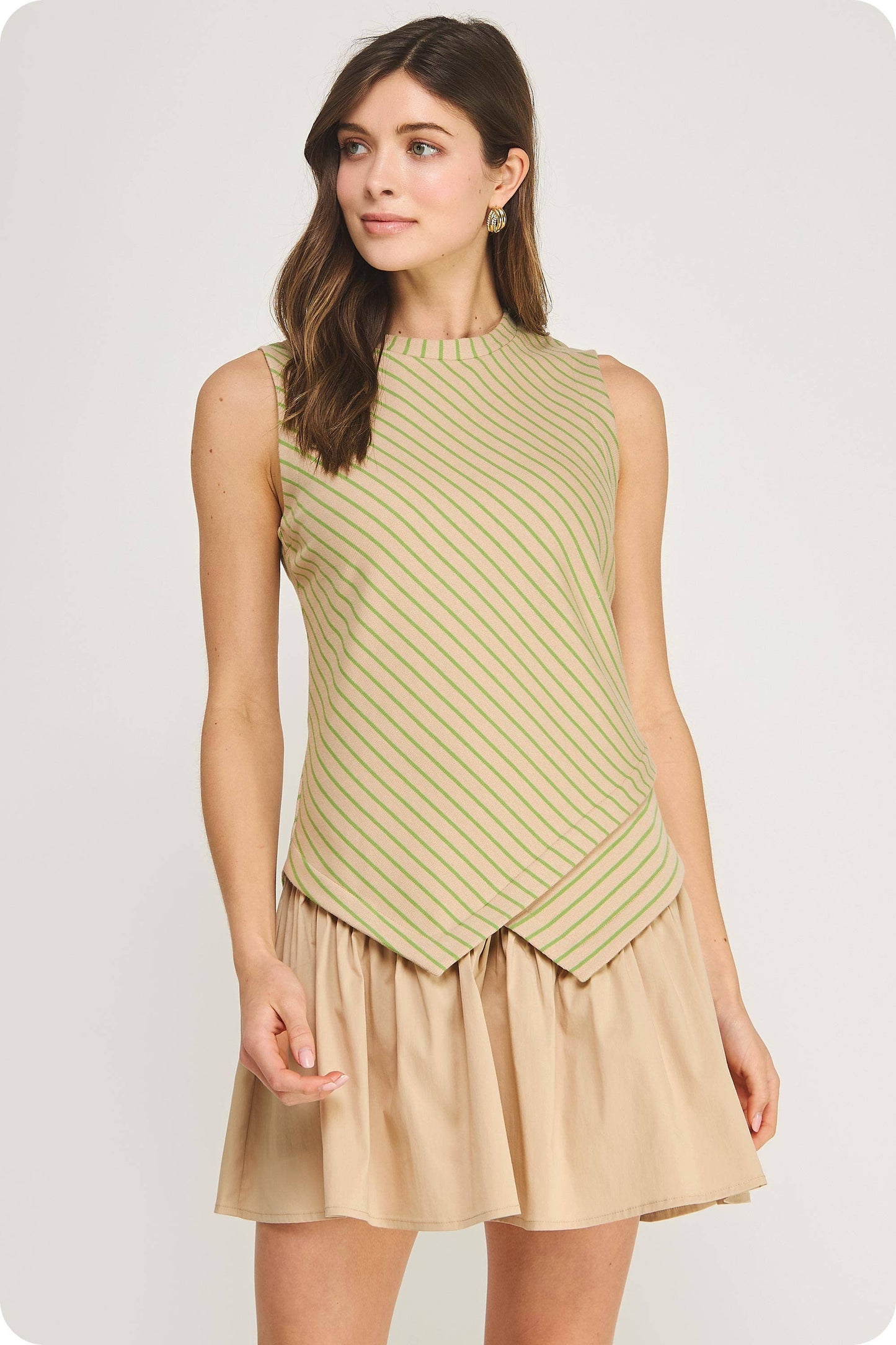 Wrap-Over Mixed Media Striped Knit Mini Dress