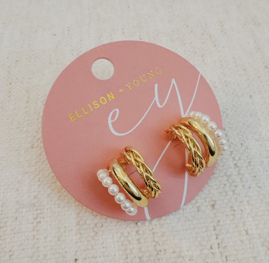 Pearl Gold Trio Hoops