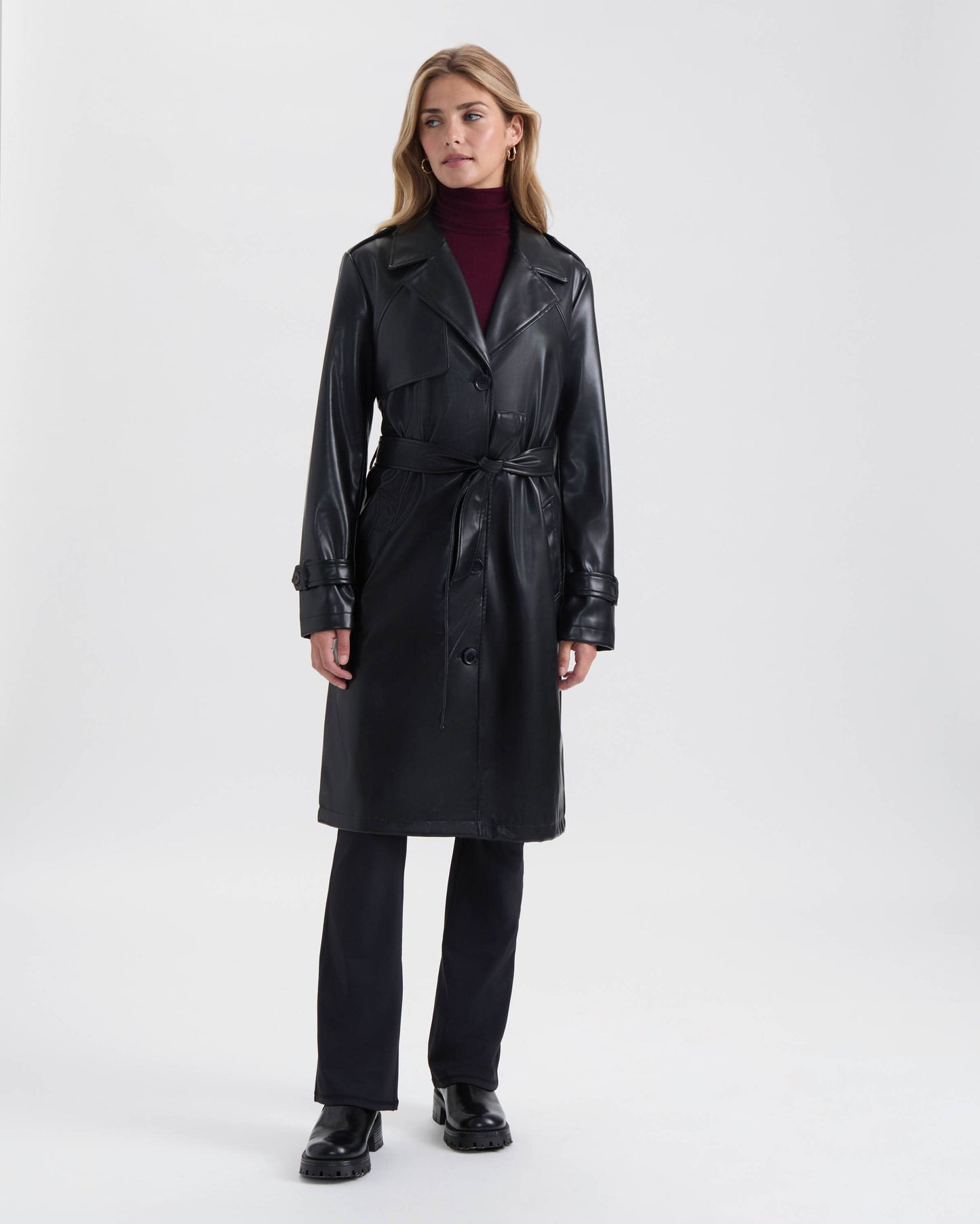 Vegan Leather Belted Trench