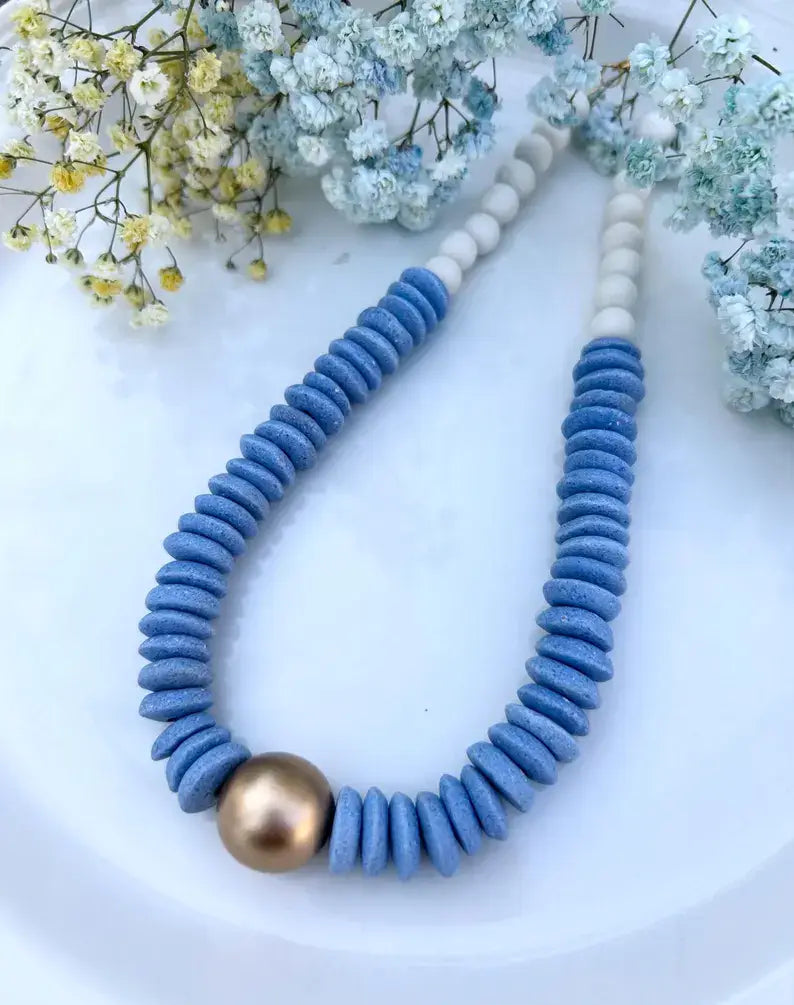 Powder blue  beaded statement necklace