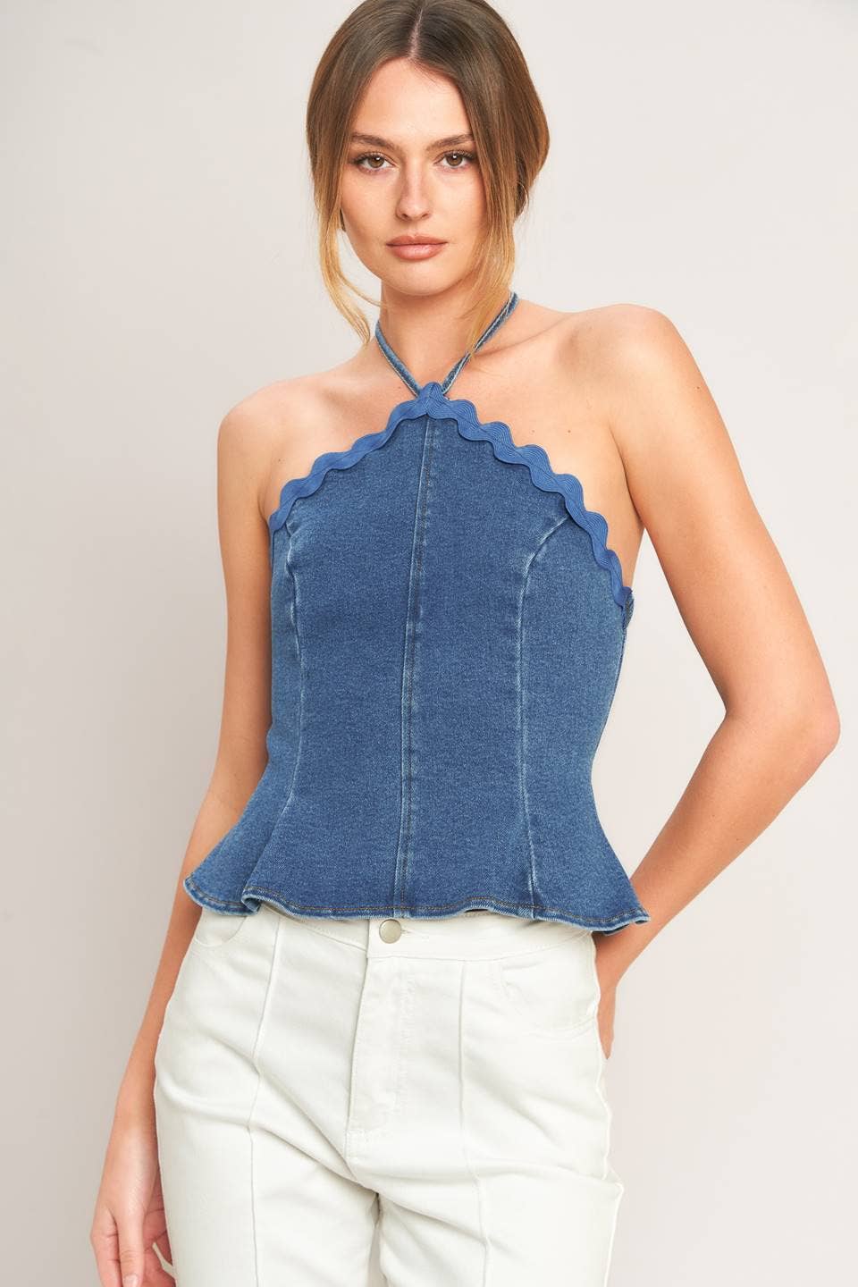 Scalloped Denim Top