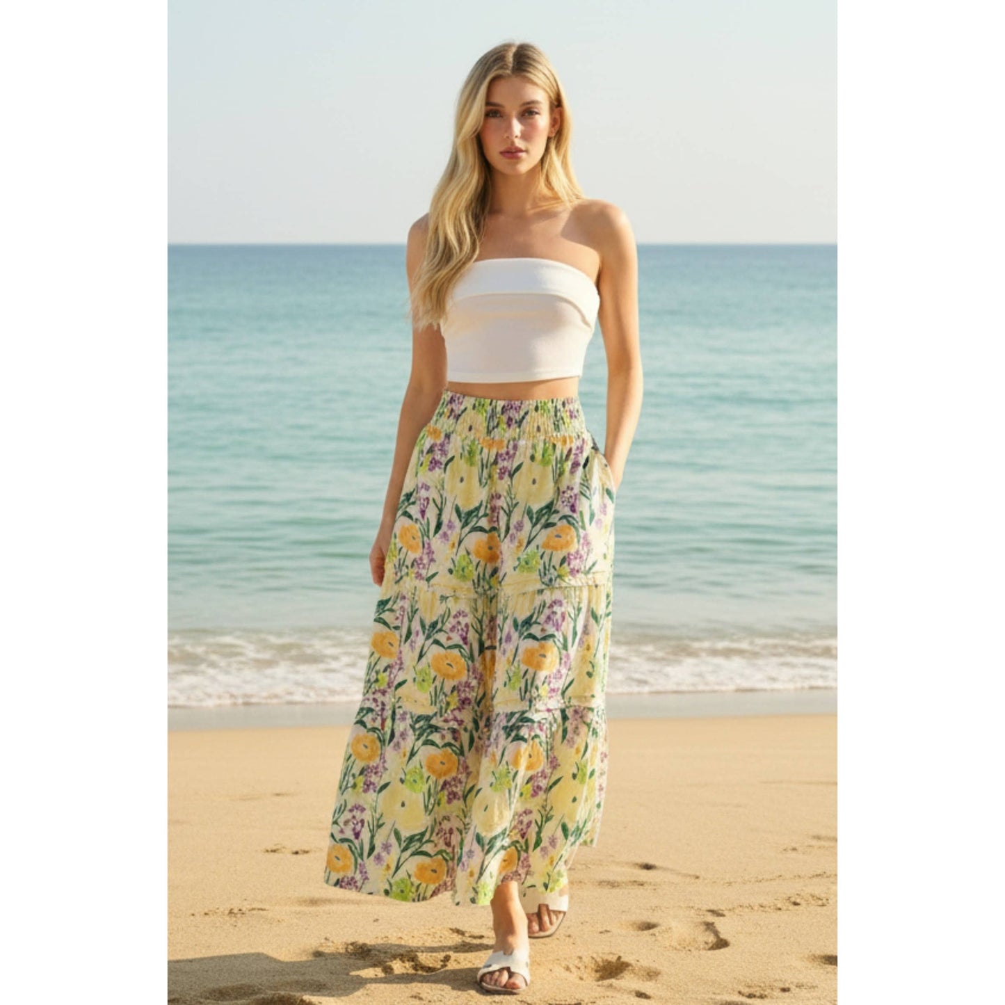 Citrus Green Tiered Maxi Skirtl
