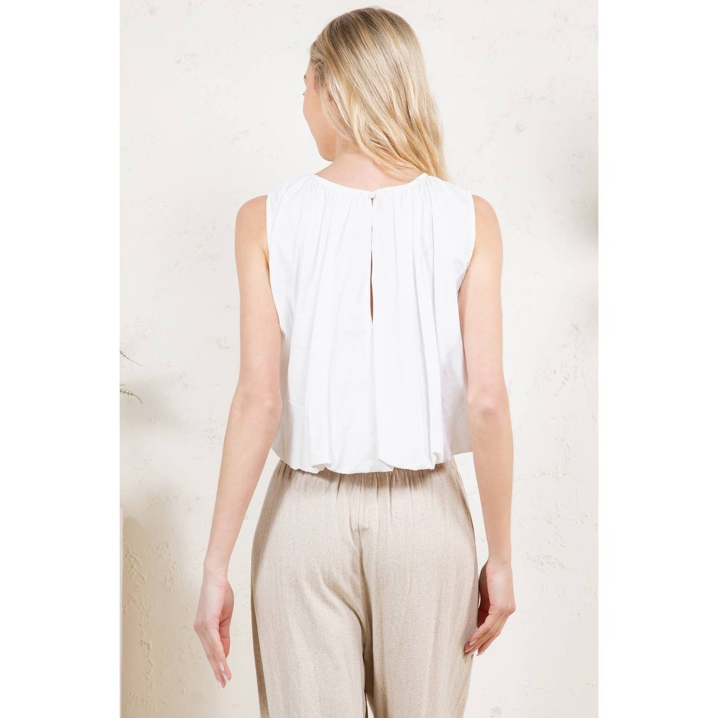 Pleated Sleeveless Bubble Hem Top