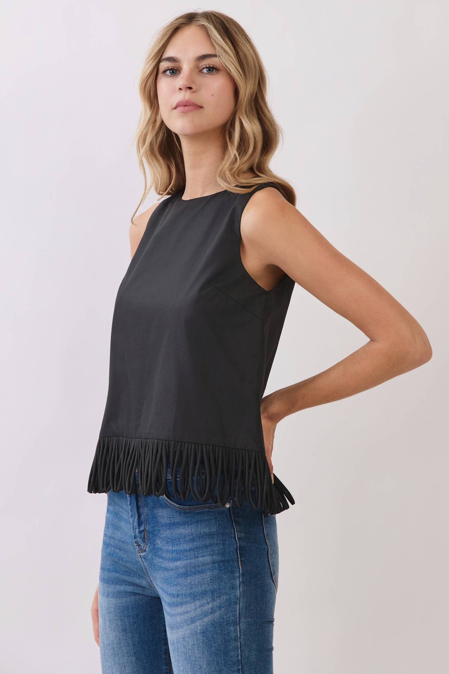 Fringe Hem Sleeveless Top