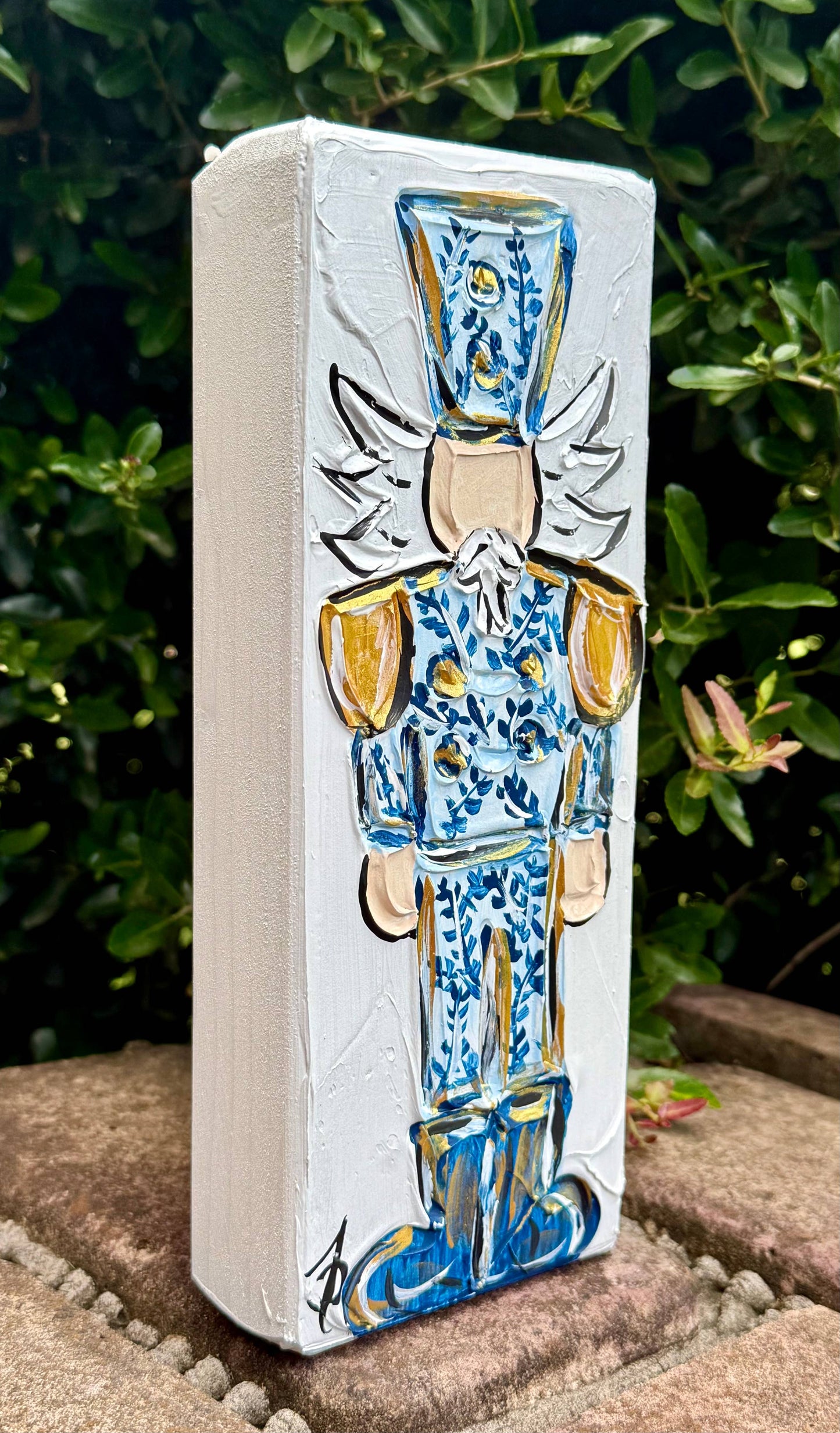 Chinoiserie Style Nutcracker on Wood Block Grand Millennial 