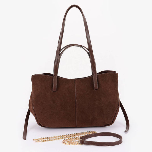 Suede Tote with Chain Strap