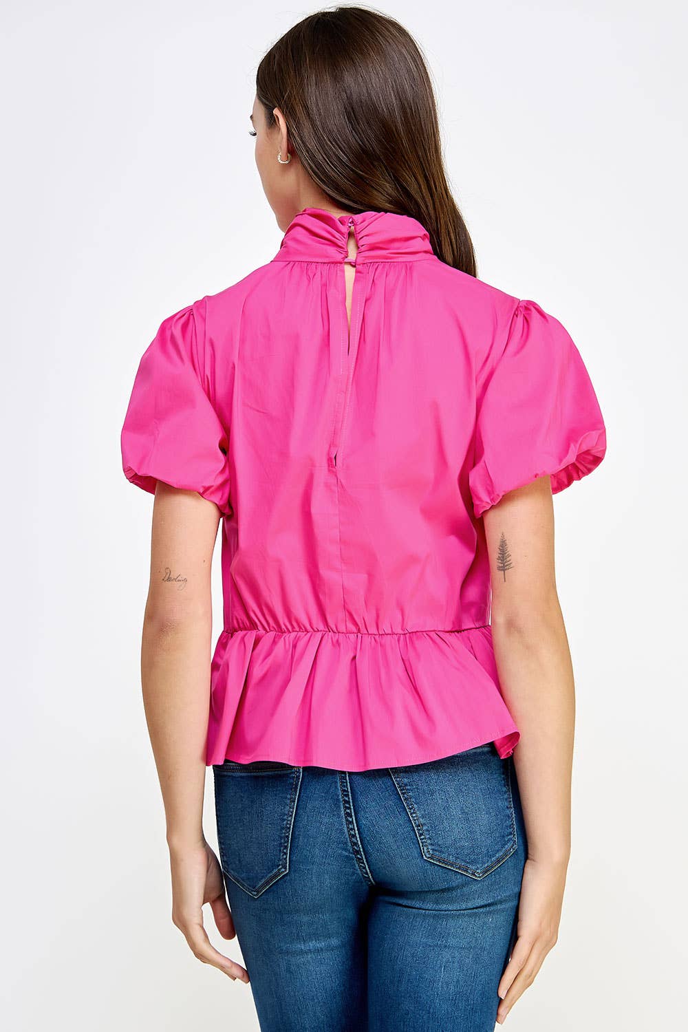 Cross Neck Poplin Puff Sleeve Blouse