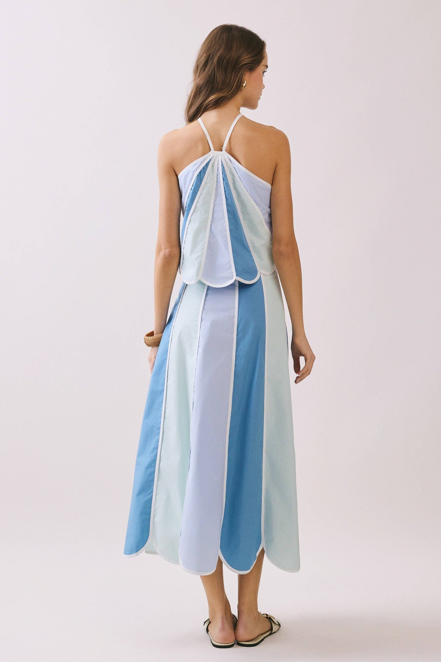 Blue Color Block Paneled Design A Line set