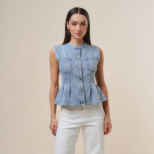 Denim peplum vest
