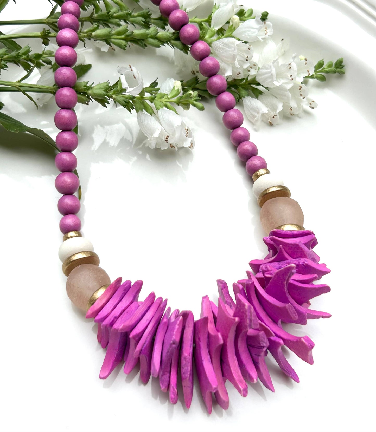 Magenta Flat Beaded Necklace