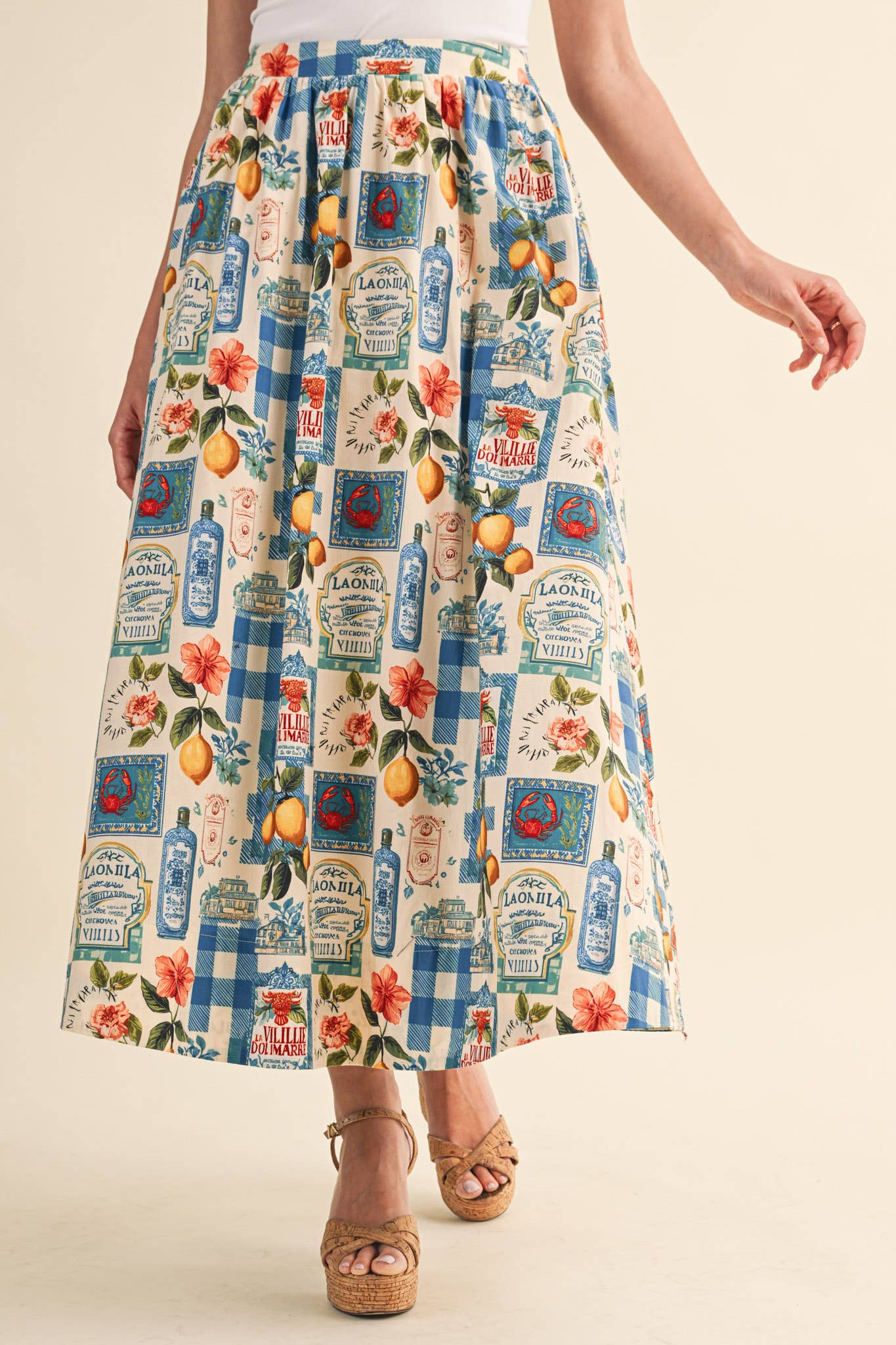 VINTAGE PRINT A-LINE MIDI SKIRT