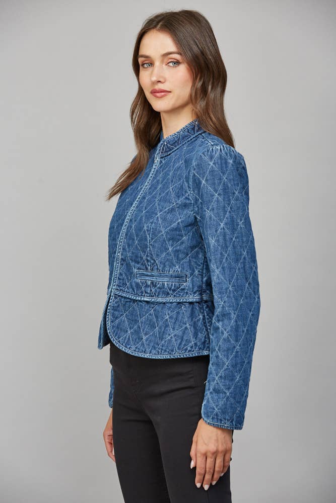 ZIP CLOSURE QUILTED DENIM JACKET