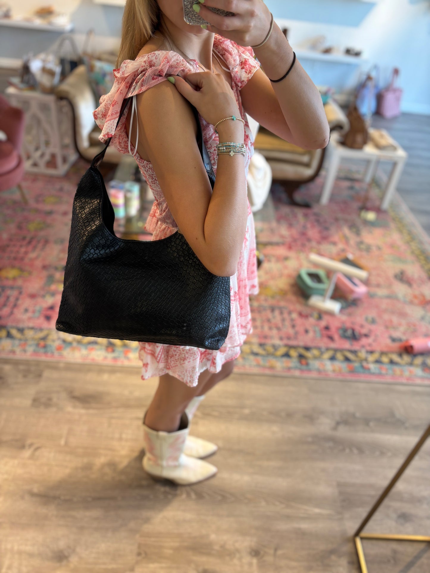 Embossed Faux Leather Shoulder Bag