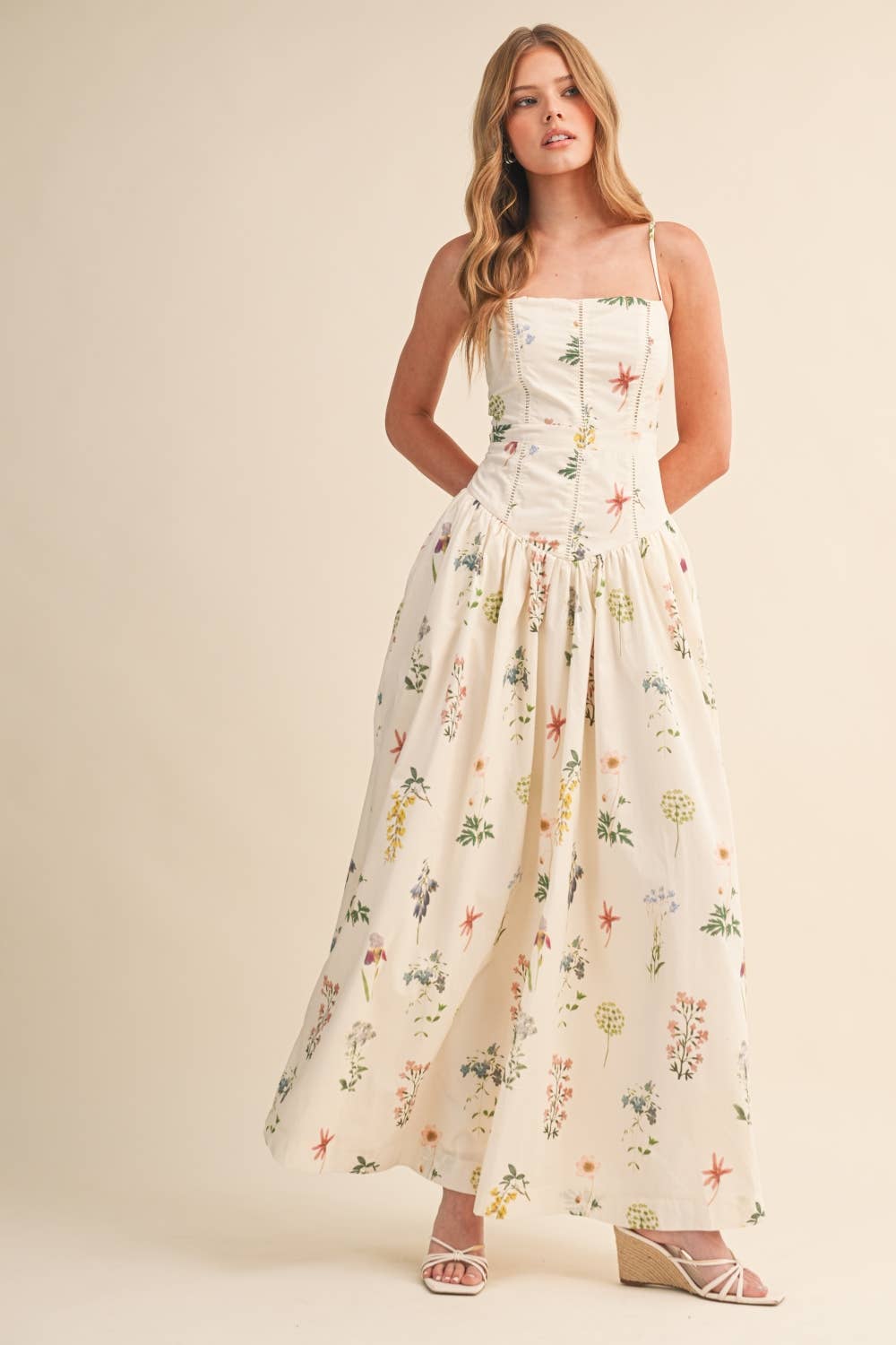 FLORAL PRINTED DROP WAIST MAXI