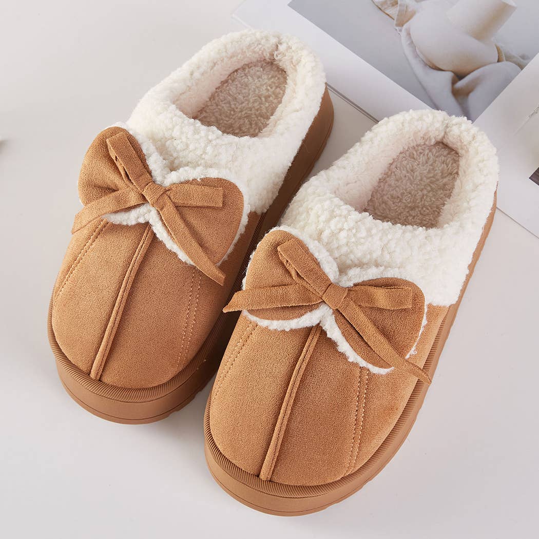 Cozy Faux Fur Lined Bow Indoor Slippers