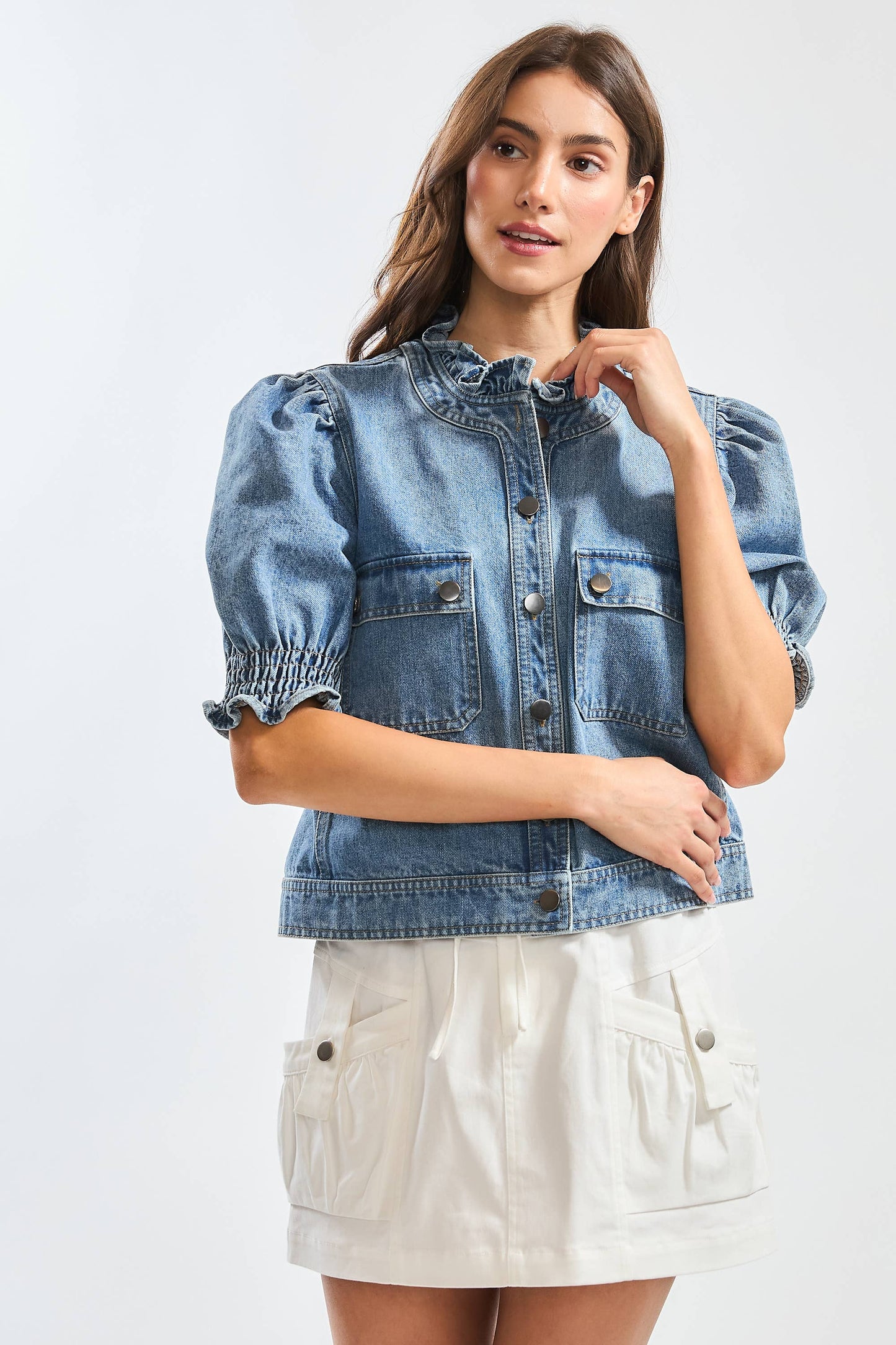 Puff-Sleeve Denim Jacket