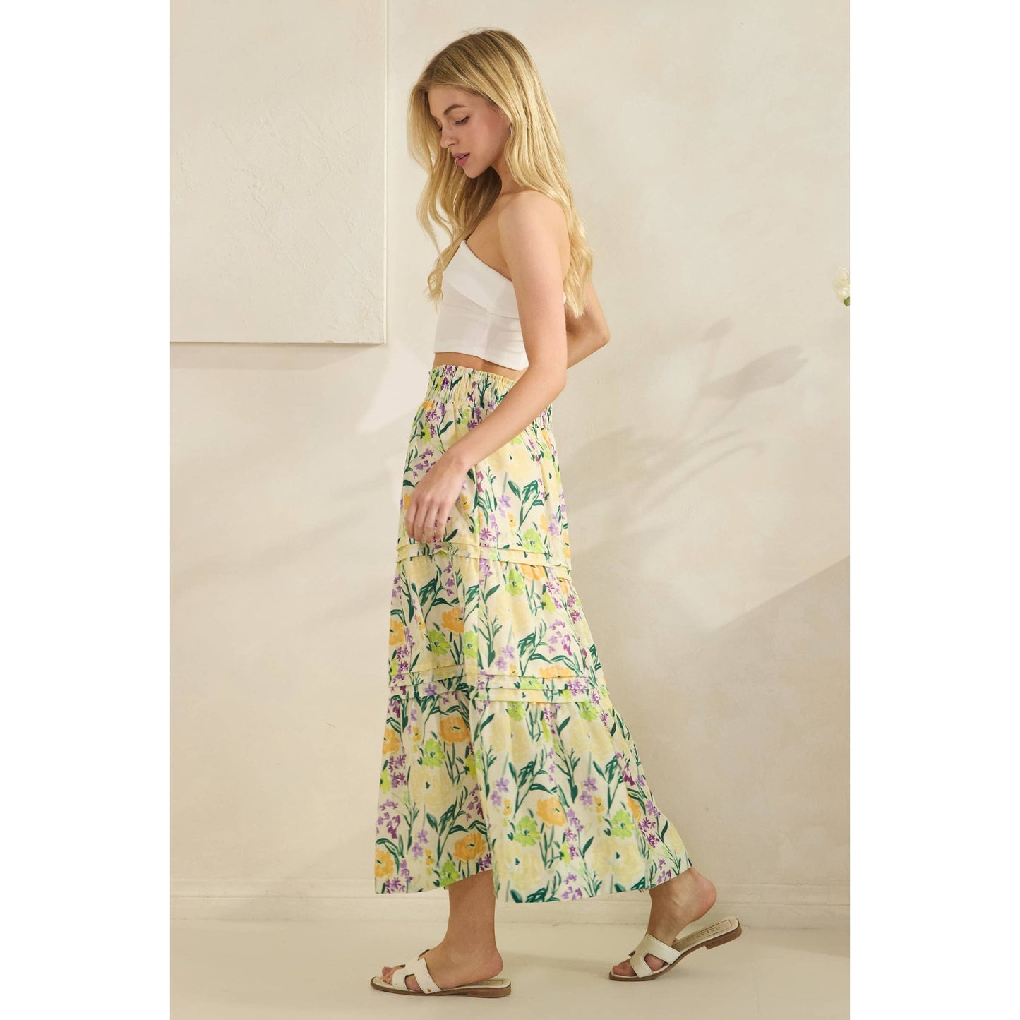 Citrus Green Tiered Maxi Skirtl