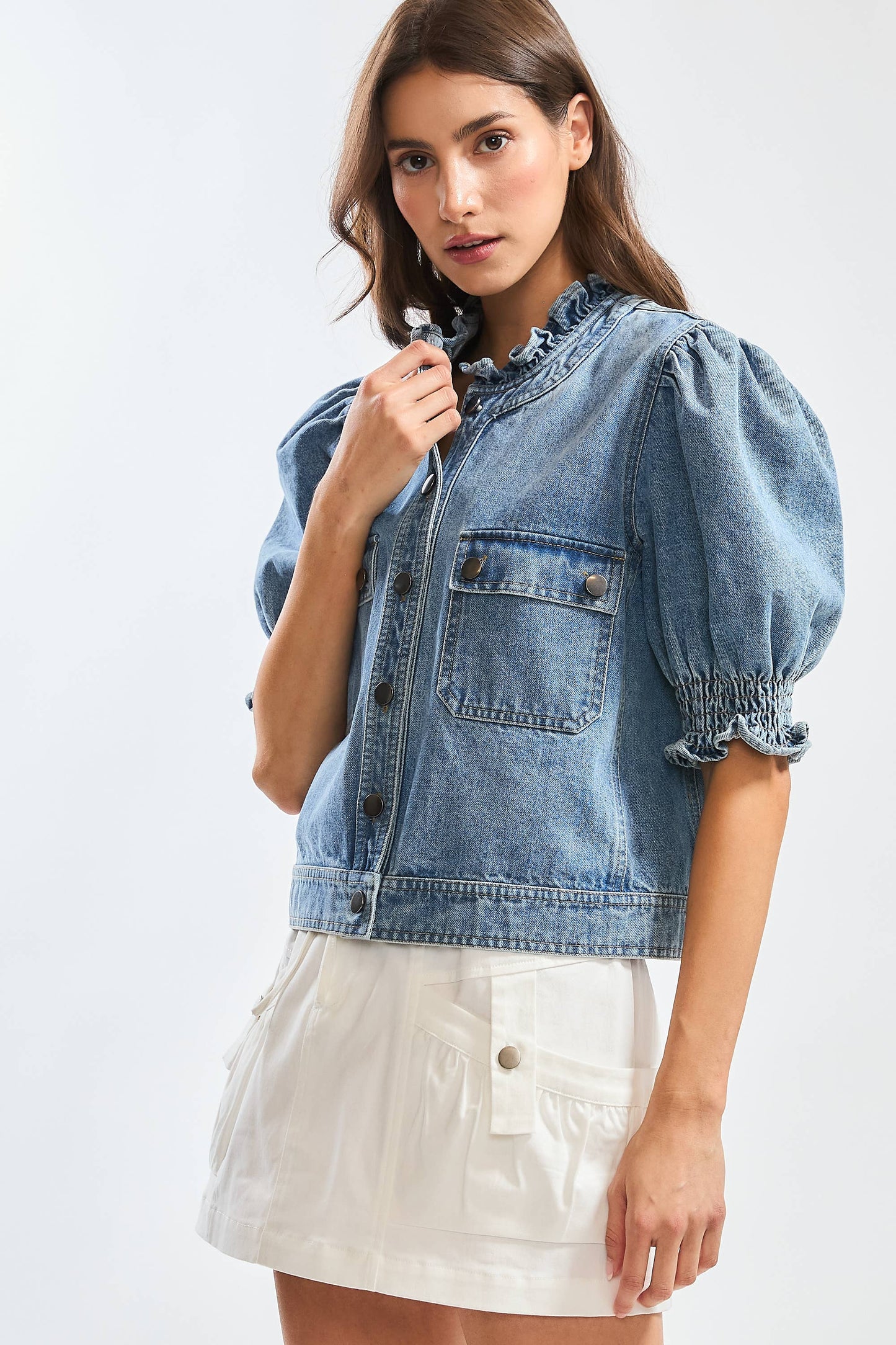 Puff-Sleeve Denim Jacket