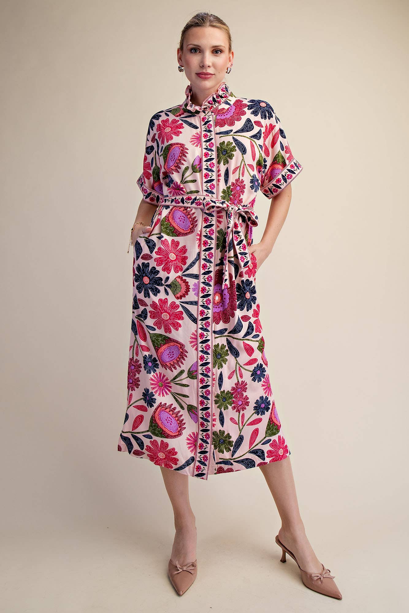 Waist Tie Belt Floral Midi