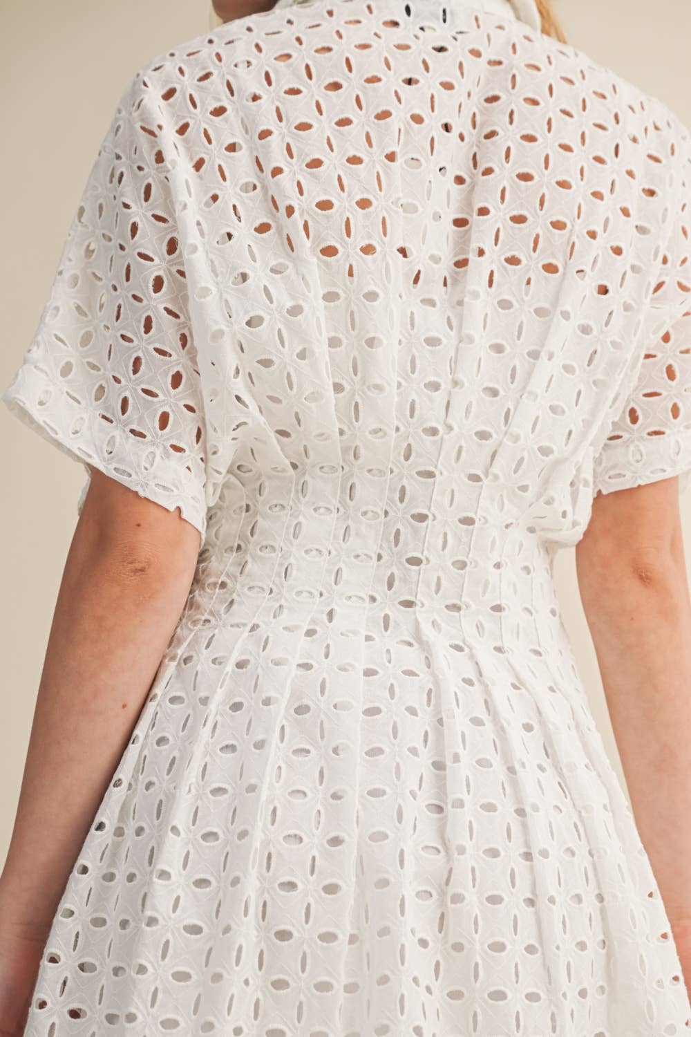 EYELET BUTTON FRONT SHIRT DRESS