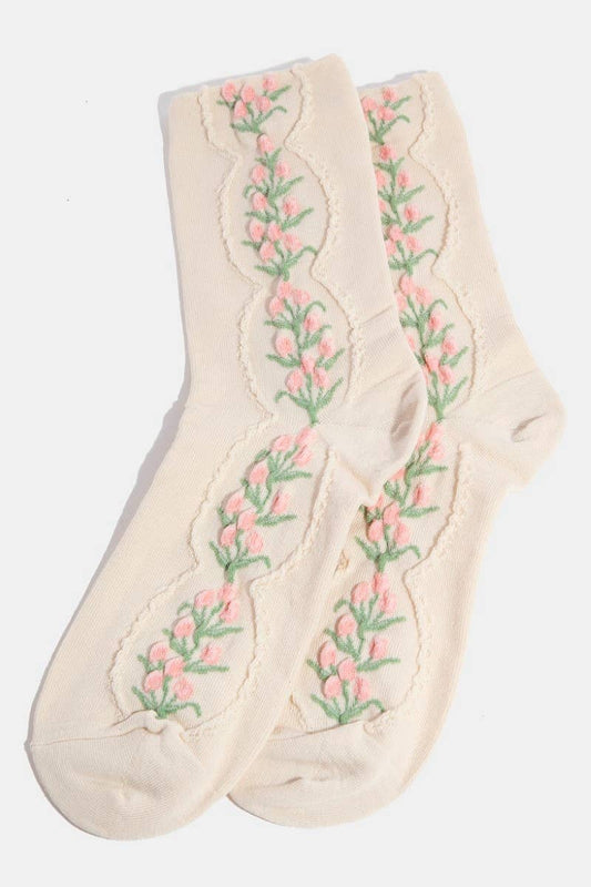 Floral Tulip Vine Embroidered Socks