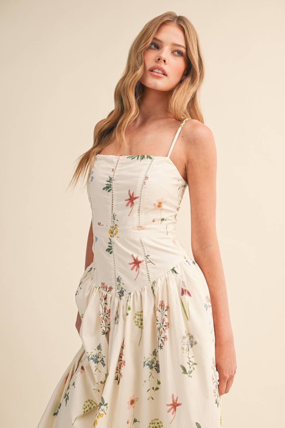 FLORAL PRINTED DROP WAIST MAXI