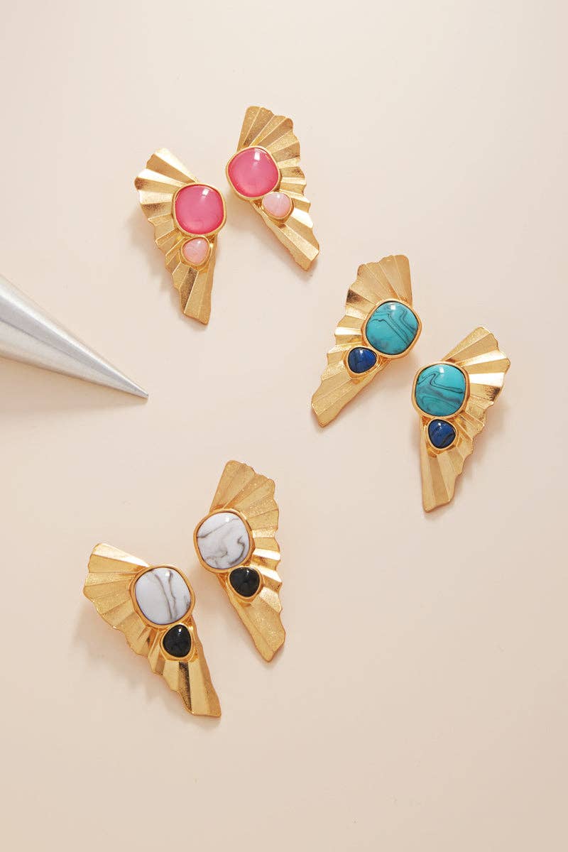 Wing Shaped Vintage Resin Faux Stone Post Earrings