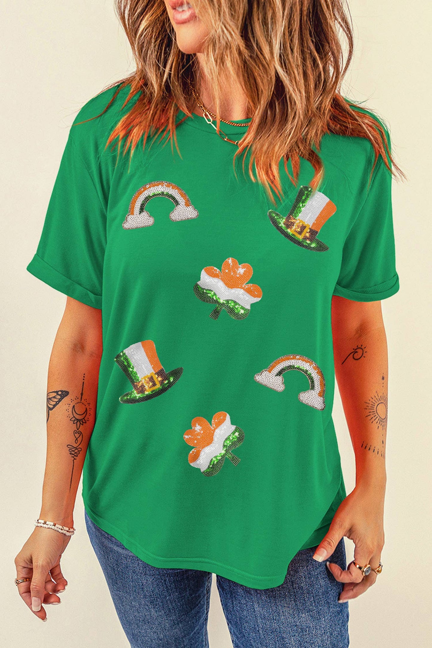 St Patricks Day Elements Sequin Graphic Tee (S-3XL)
