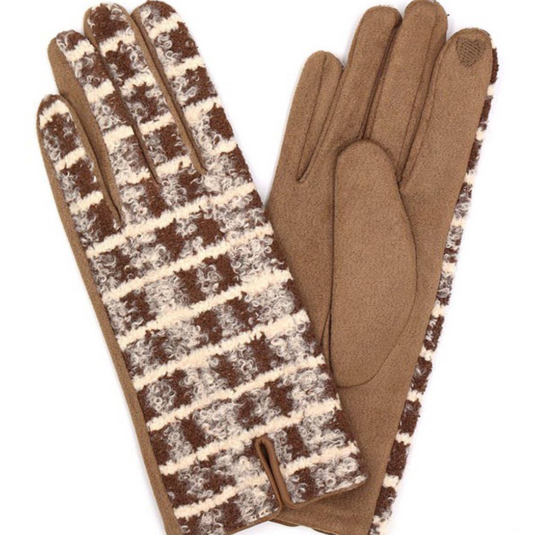 Fuzzy Check Plaid Smart Touch Gloves
