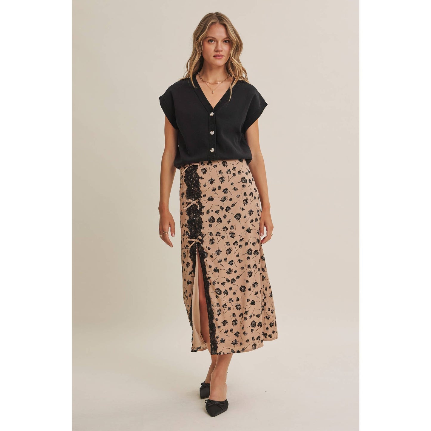 PARIS FLORAL LACE MIDI SLIP SKIRT