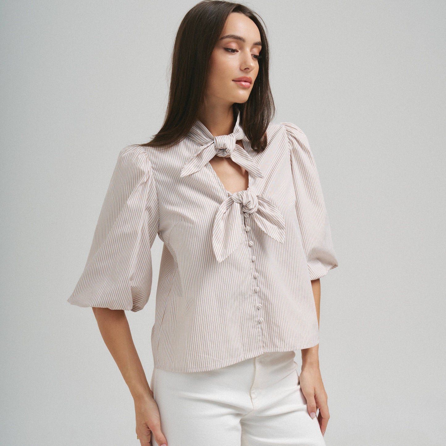 Open tie front blouse
