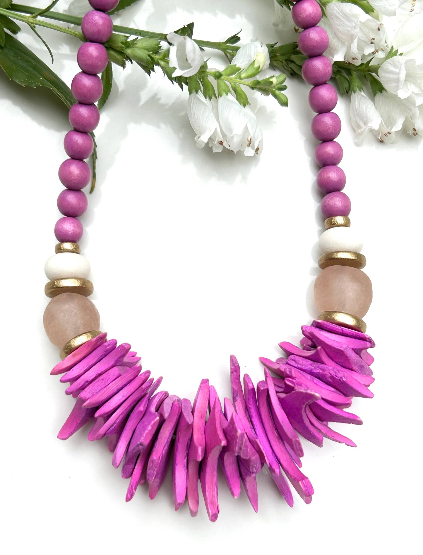 Magenta Flat Beaded Necklace