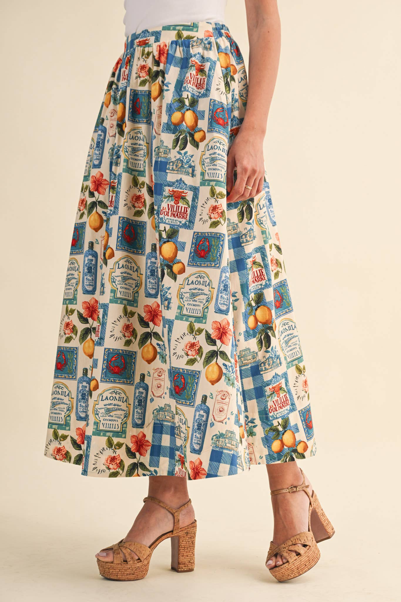 VINTAGE PRINT A-LINE MIDI SKIRT