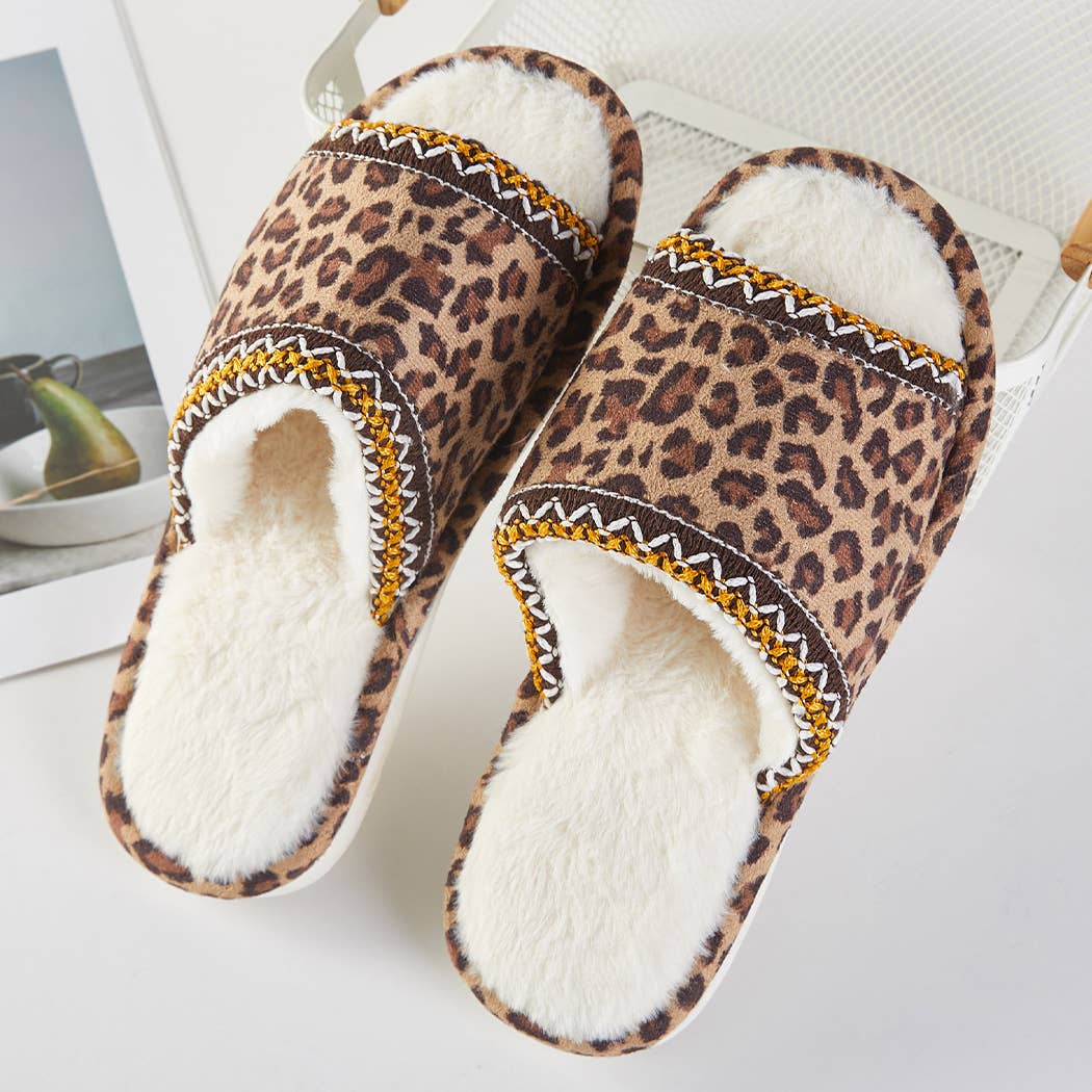 Cozy Leopard Fleece-Lined Indoor Slippers