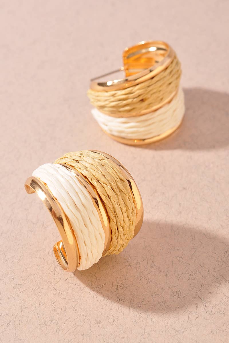 TWO TONE STRAW HOOP EARRINGS