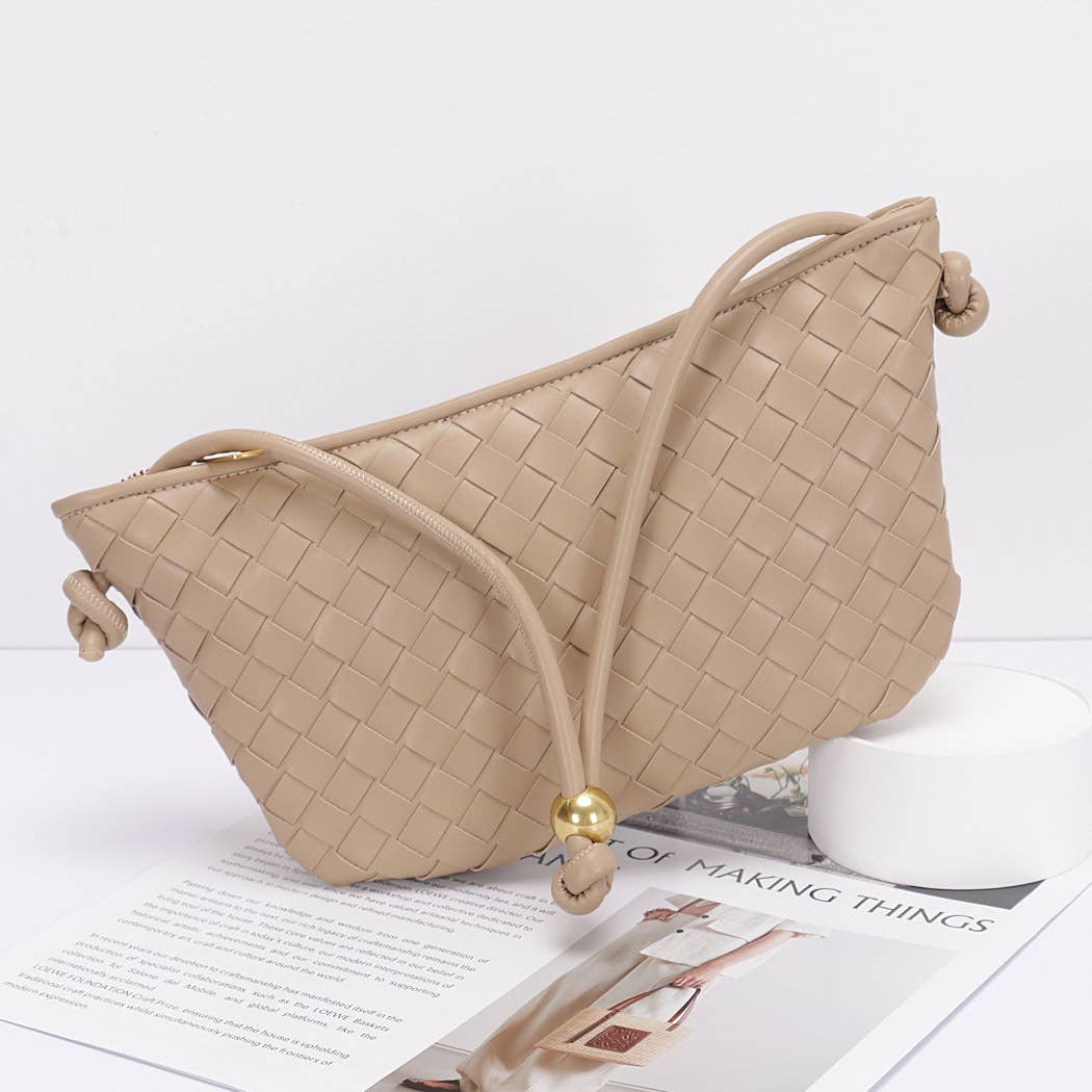 Faux Leather Braided Wrist and Shoulder Bag