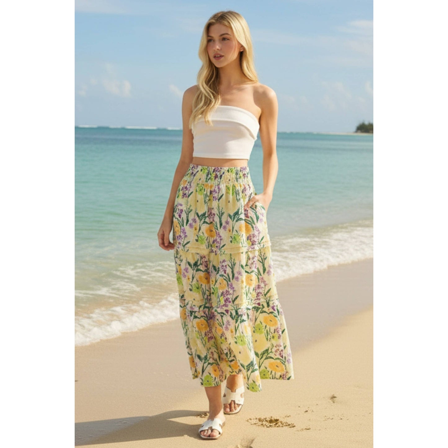 Citrus Green Tiered Maxi Skirtl