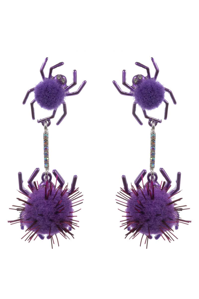 Halloween Spider Pompom Titanium Post Earrings