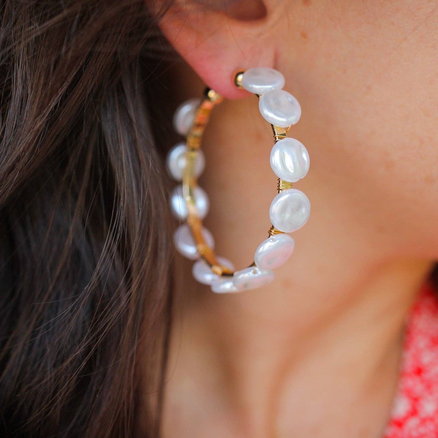 Maren Coin Pearl Hoops- Gold Plated Hypoallergenic