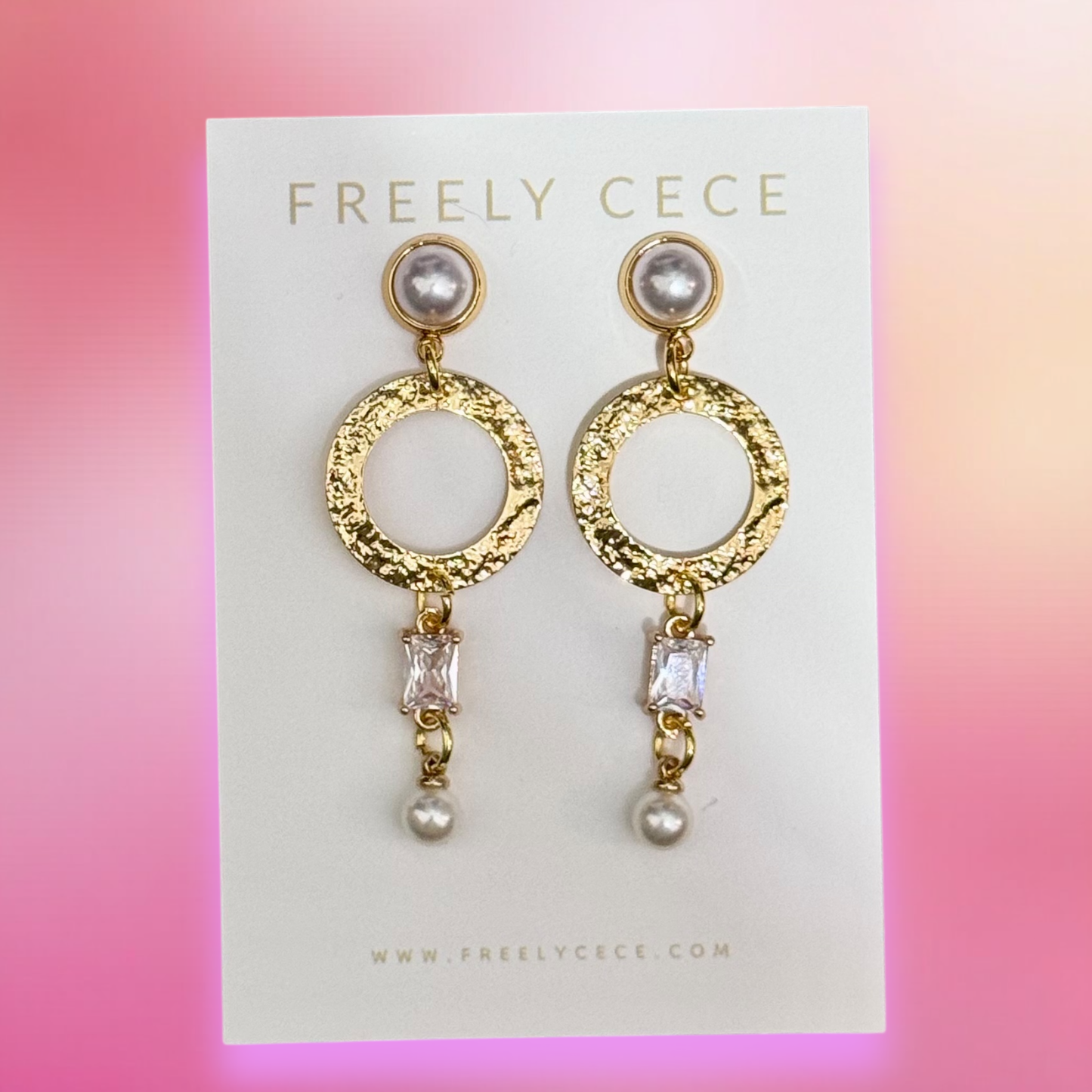 Gold Pearl Dangle Earrings 