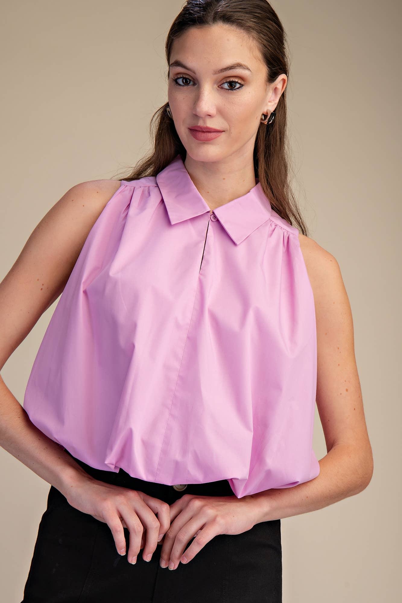Bubble Hem Sleeveless Shirt Top