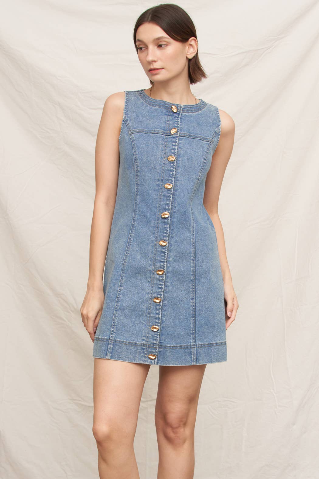 Sleeveless Button Down Denim Mini Dress