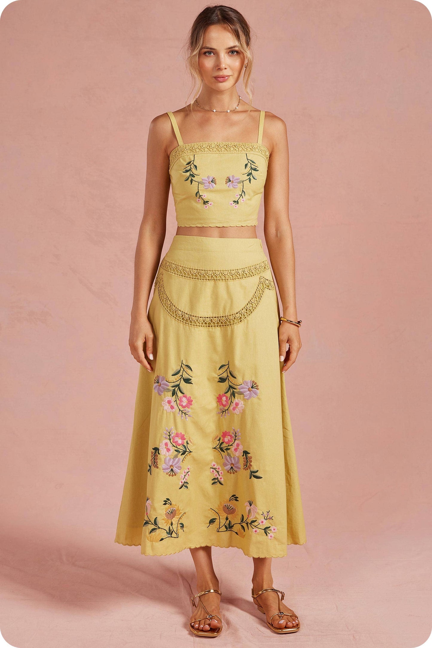 Embroidered Floral Lace Detail  Set