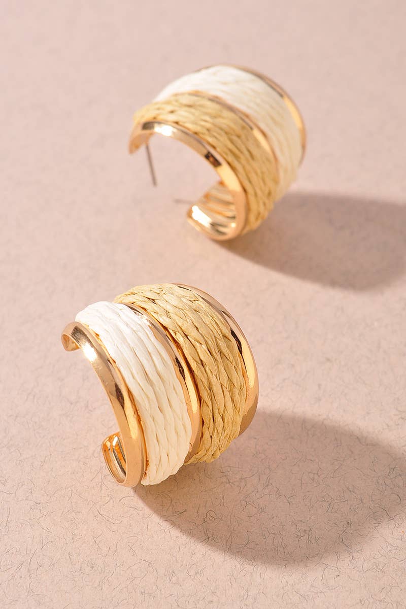 TWO TONE STRAW HOOP EARRINGS