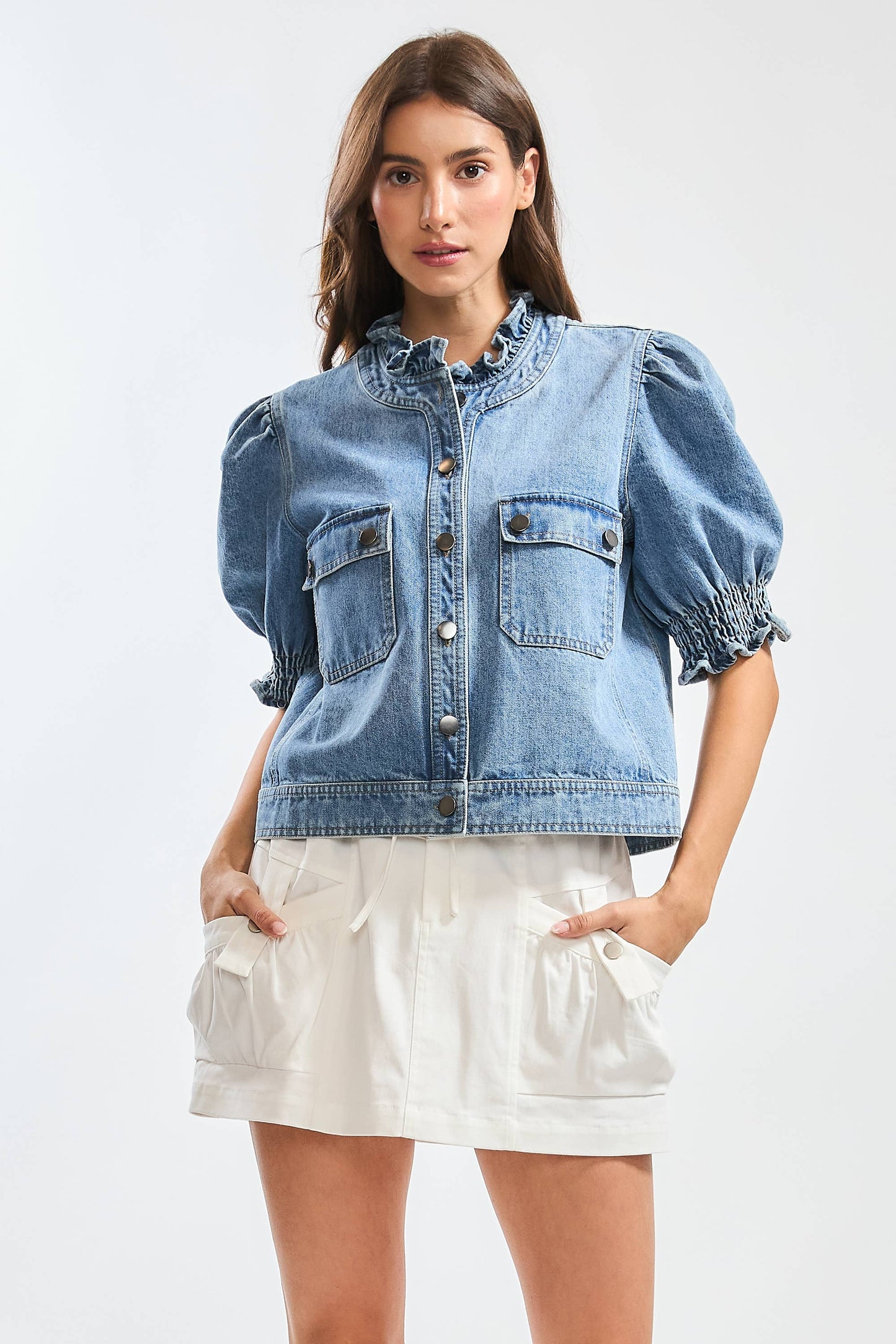Puff-Sleeve Denim Jacket